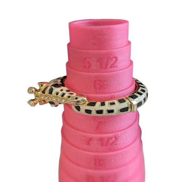 Gold-Tone Giraffe Design Hinged Bracelet size 6.5 with Black & White Enamel Deta - Picture 1 of 13